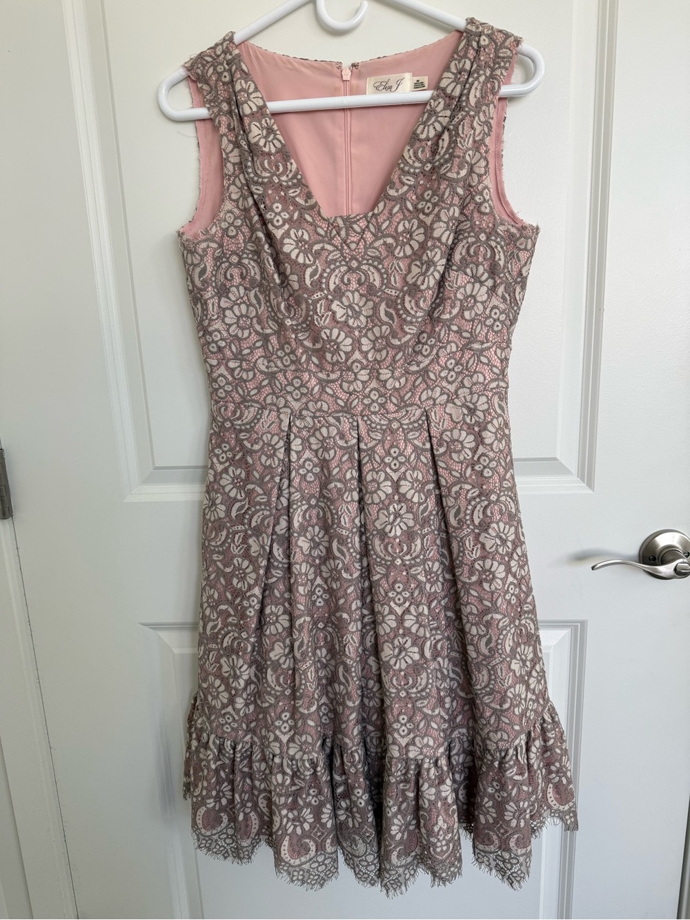 Eliza J Dusty Rose Lace Fit-and-Flare Midi Dress